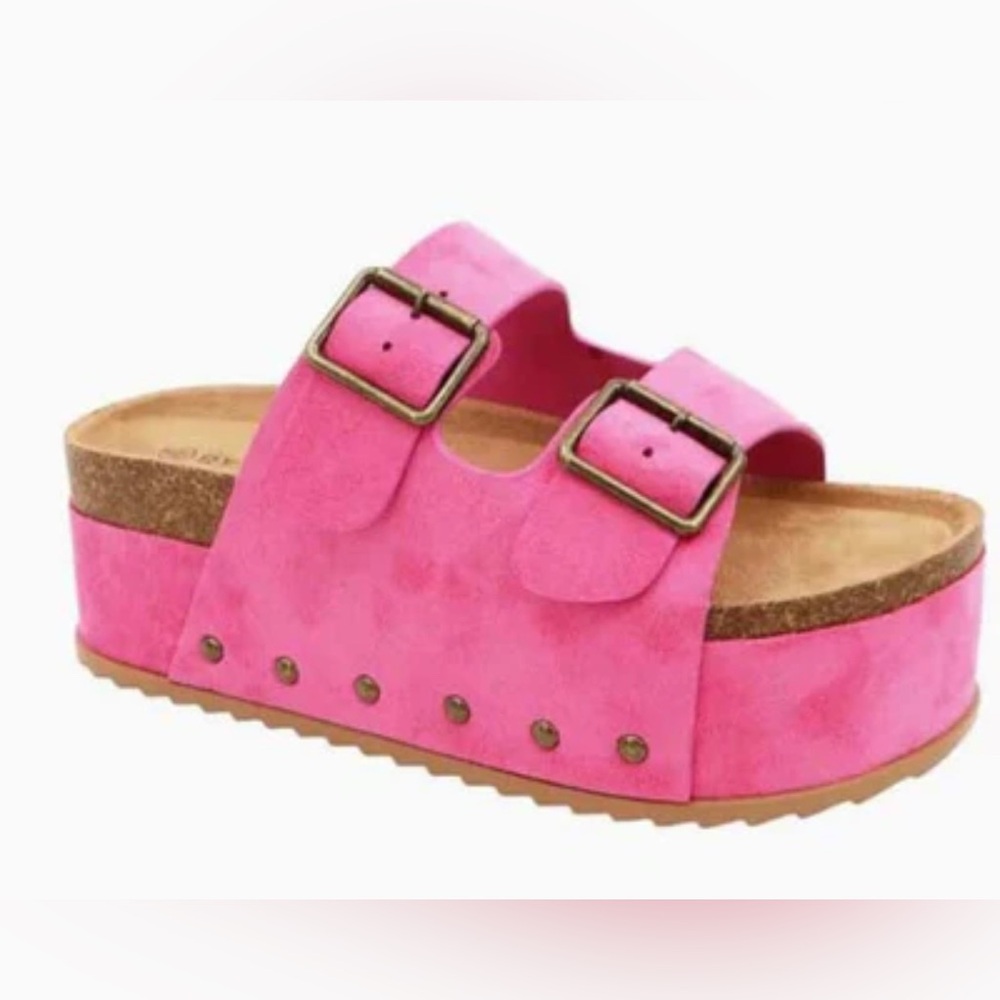 Fuchsia Pink Platform Slide Sandals